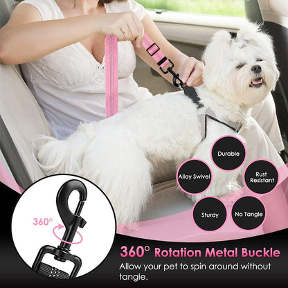 Dog Car Seat Belt, 3 in 1 Latch Bar Attachment Dog Safety Seatbelt | Hook Latch Bar& Seatbelt Buckle, Reflective, Heavy Duty Nylon, Durability, Easy of Use, for Travel Riding, Black, 27.5"