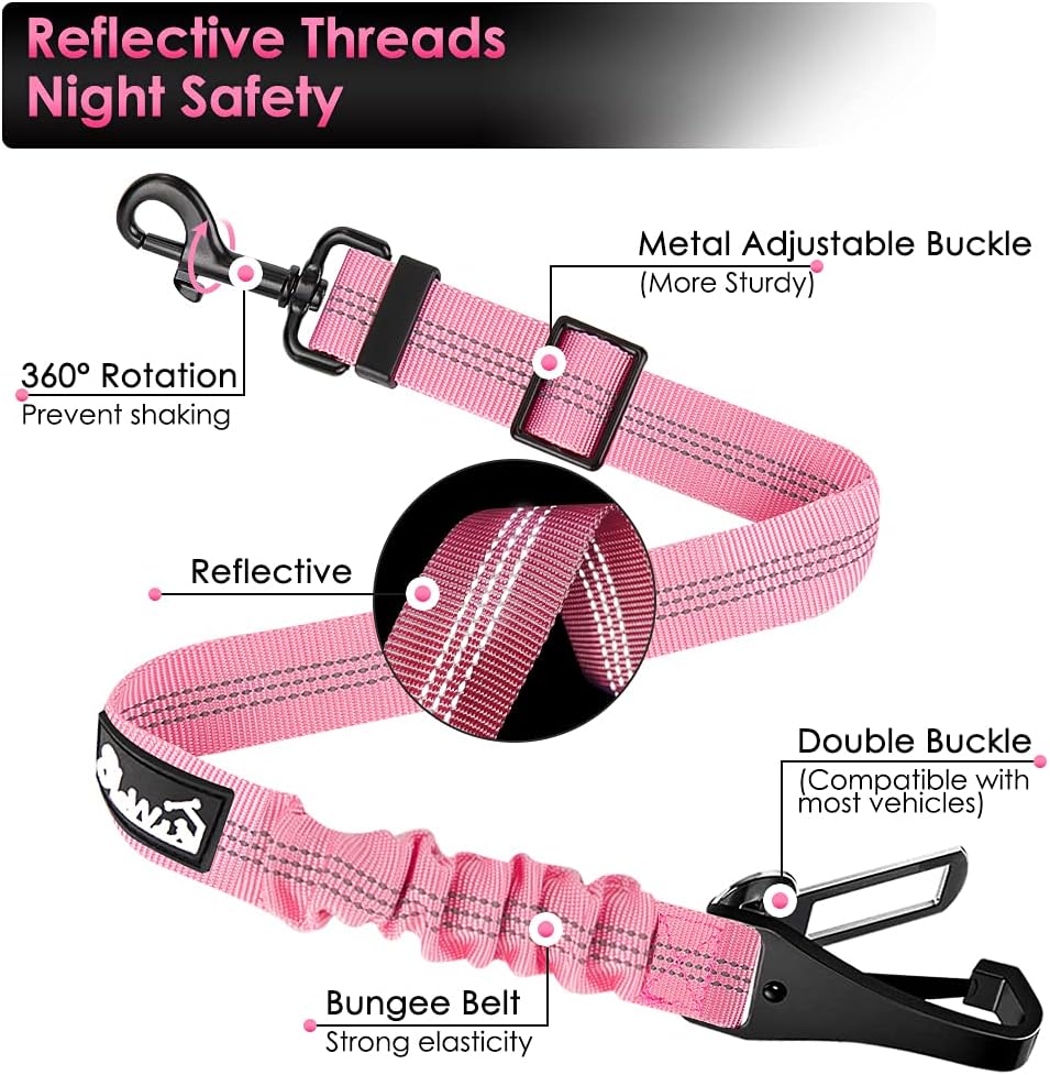 Dog Car Seat Belt, 3 in 1 Latch Bar Attachment Dog Safety Seatbelt | Hook Latch Bar& Seatbelt Buckle, Reflective, Heavy Duty Nylon, Durability, Easy of Use, for Travel Riding, Black, 27.5"