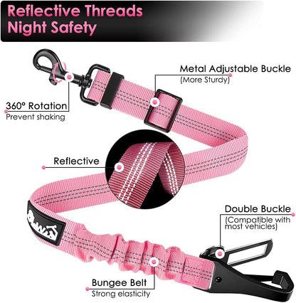 Dog Car Seat Belt, 3 in 1 Latch Bar Attachment Dog Safety Seatbelt | Hook Latch Bar& Seatbelt Buckle, Reflective, Heavy Duty Nylon, Durability, Easy of Use, for Travel Riding, Black, 27.5"