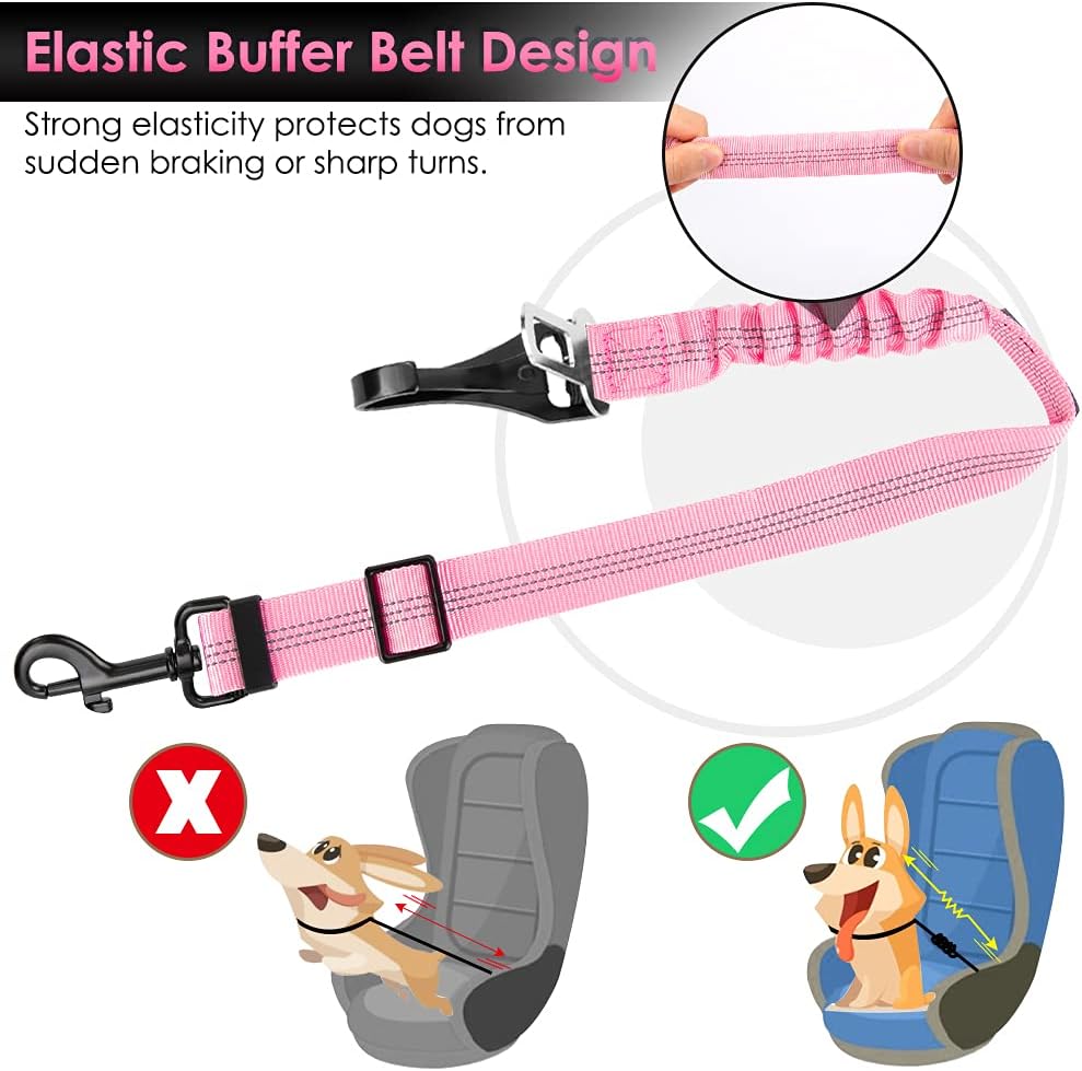 Dog Car Seat Belt, 3 in 1 Latch Bar Attachment Dog Safety Seatbelt | Hook Latch Bar& Seatbelt Buckle, Reflective, Heavy Duty Nylon, Durability, Easy of Use, for Travel Riding, Black, 27.5"