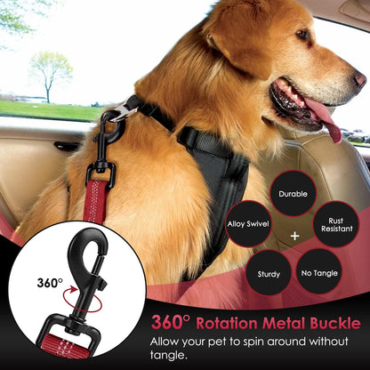 Dog Car Seat Belt, 3 in 1 Latch Bar Attachment Dog Safety Seatbelt | Hook Latch Bar& Seatbelt Buckle, Reflective, Heavy Duty Nylon, Durability, Easy of Use, for Travel Riding, Black, 27.5"