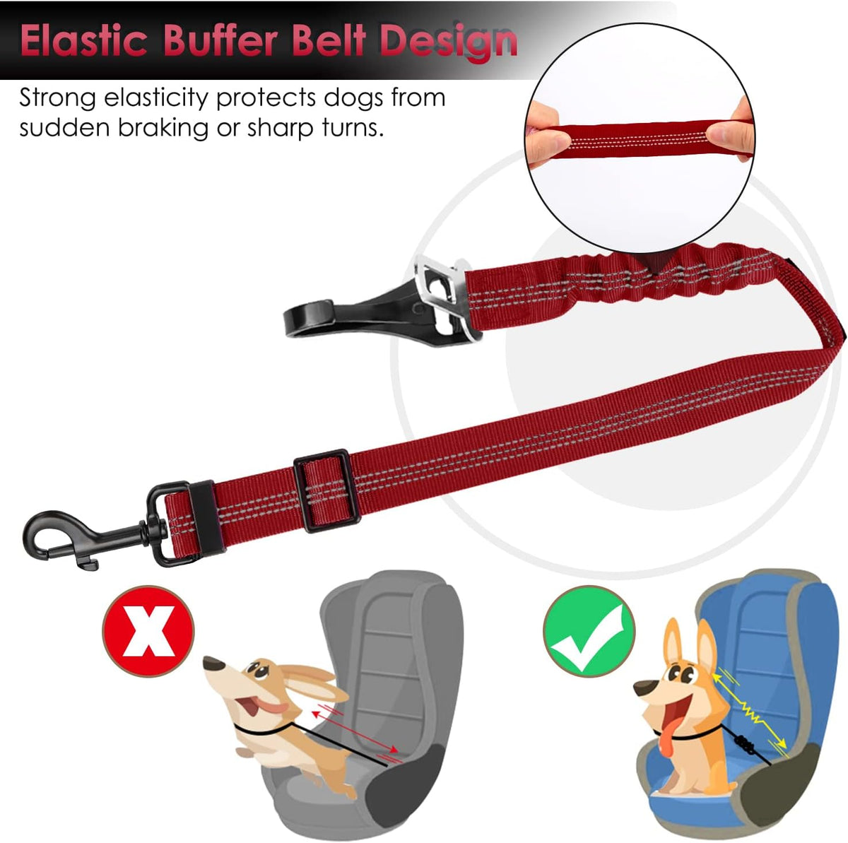 Dog Car Seat Belt, 3 in 1 Latch Bar Attachment Dog Safety Seatbelt | Hook Latch Bar& Seatbelt Buckle, Reflective, Heavy Duty Nylon, Durability, Easy of Use, for Travel Riding, Black, 27.5"