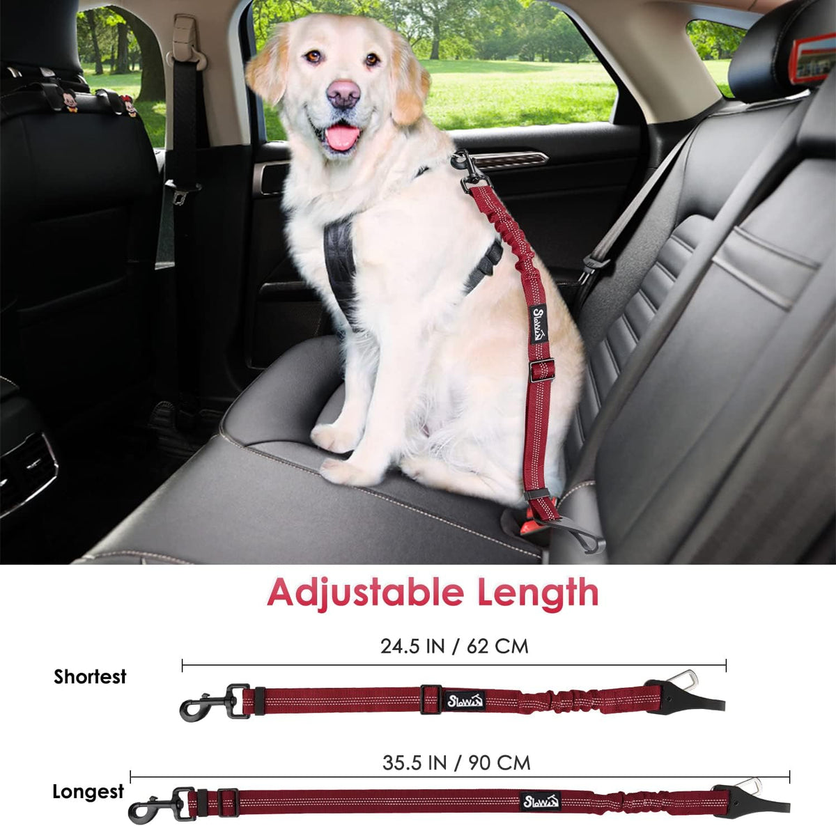 Dog Car Seat Belt, 3 in 1 Latch Bar Attachment Dog Safety Seatbelt | Hook Latch Bar& Seatbelt Buckle, Reflective, Heavy Duty Nylon, Durability, Easy of Use, for Travel Riding, Black, 27.5"