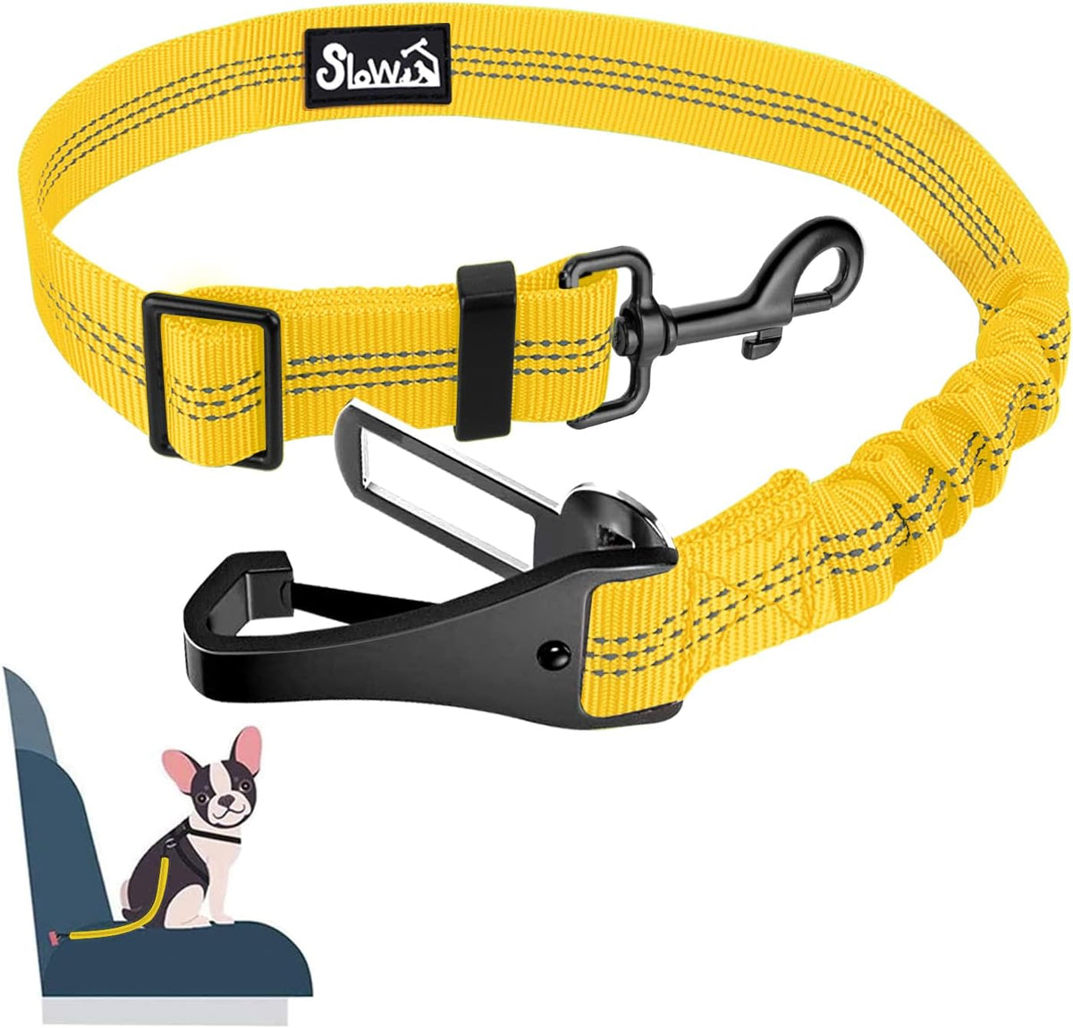 Dog Car Seat Belt, 3 in 1 Latch Bar Attachment Dog Safety Seatbelt | Hook Latch Bar& Seatbelt Buckle, Reflective, Heavy Duty Nylon, Durability, Easy of Use, for Travel Riding, Black, 27.5"