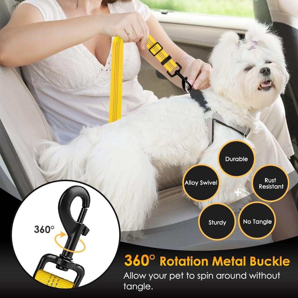 Dog Car Seat Belt, 3 in 1 Latch Bar Attachment Dog Safety Seatbelt | Hook Latch Bar& Seatbelt Buckle, Reflective, Heavy Duty Nylon, Durability, Easy of Use, for Travel Riding, Black, 27.5"