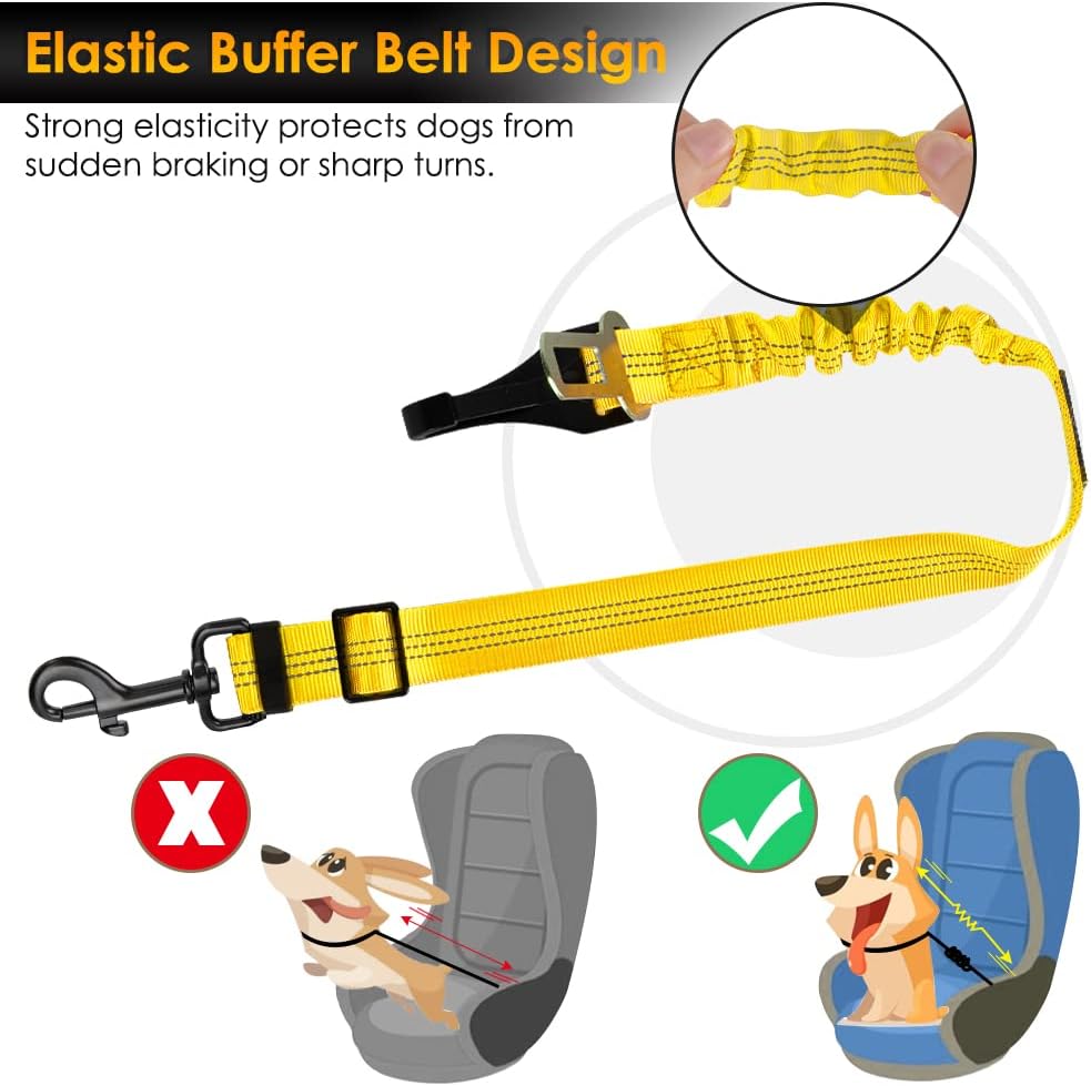 Dog Car Seat Belt, 3 in 1 Latch Bar Attachment Dog Safety Seatbelt | Hook Latch Bar& Seatbelt Buckle, Reflective, Heavy Duty Nylon, Durability, Easy of Use, for Travel Riding, Black, 27.5"