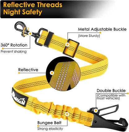 Dog Car Seat Belt, 3 in 1 Latch Bar Attachment Dog Safety Seatbelt | Hook Latch Bar& Seatbelt Buckle, Reflective, Heavy Duty Nylon, Durability, Easy of Use, for Travel Riding, Black, 27.5"