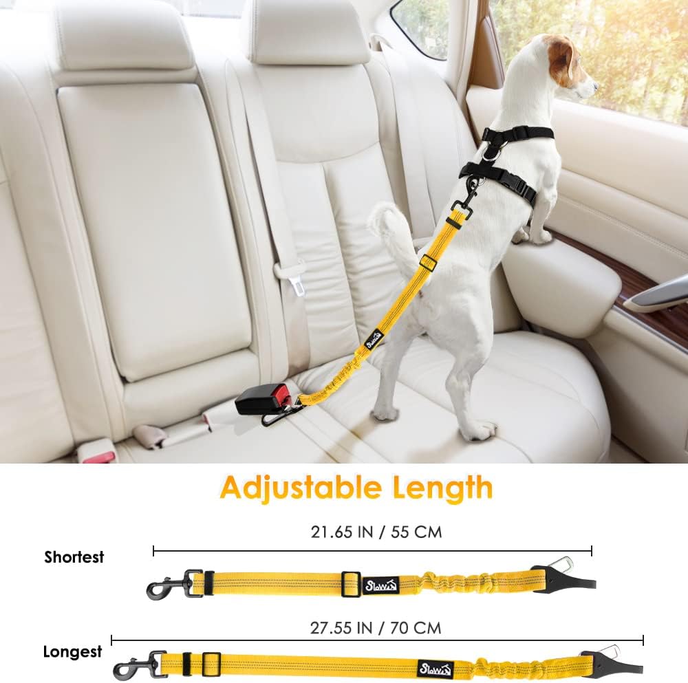 Dog Car Seat Belt, 3 in 1 Latch Bar Attachment Dog Safety Seatbelt | Hook Latch Bar& Seatbelt Buckle, Reflective, Heavy Duty Nylon, Durability, Easy of Use, for Travel Riding, Black, 27.5"