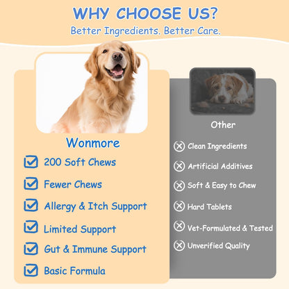 Dog Allergy Chews, Itchy Skin & Paw Licking Support, 200 Soft Chews