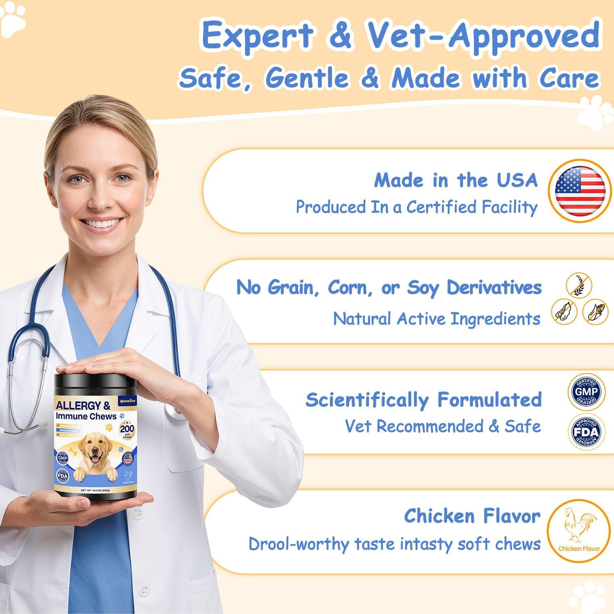 Dog Allergy Chews, Itchy Skin & Paw Licking Support, 200 Soft Chews