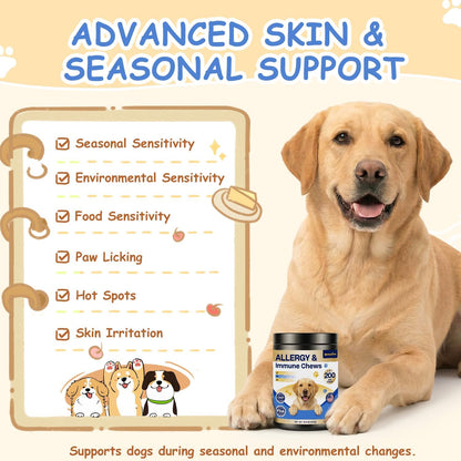 Dog Allergy Chews, Itchy Skin & Paw Licking Support, 200 Soft Chews