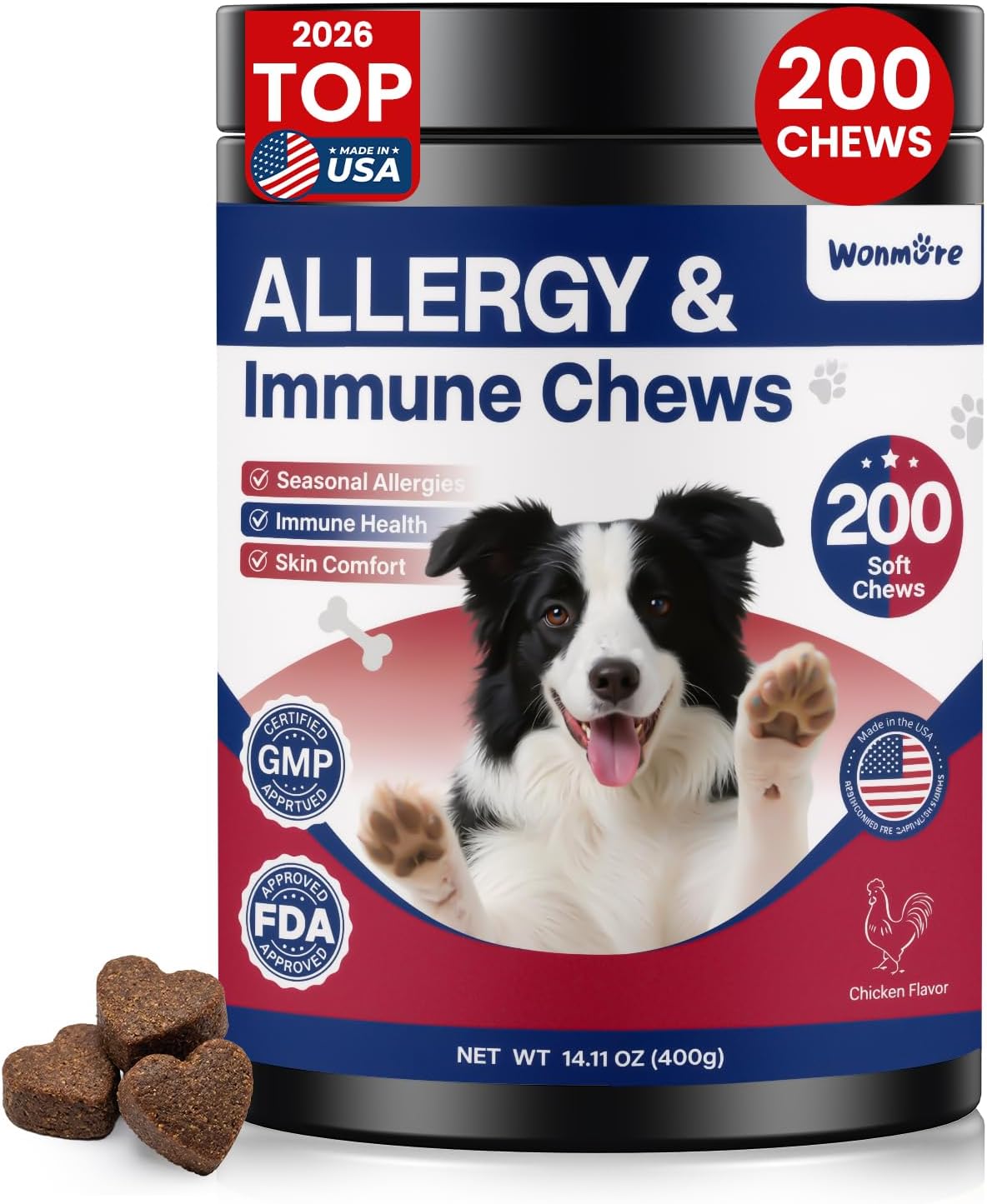 Dog Allergy Chews, Itchy Skin & Paw Licking Support, 200 Soft Chews