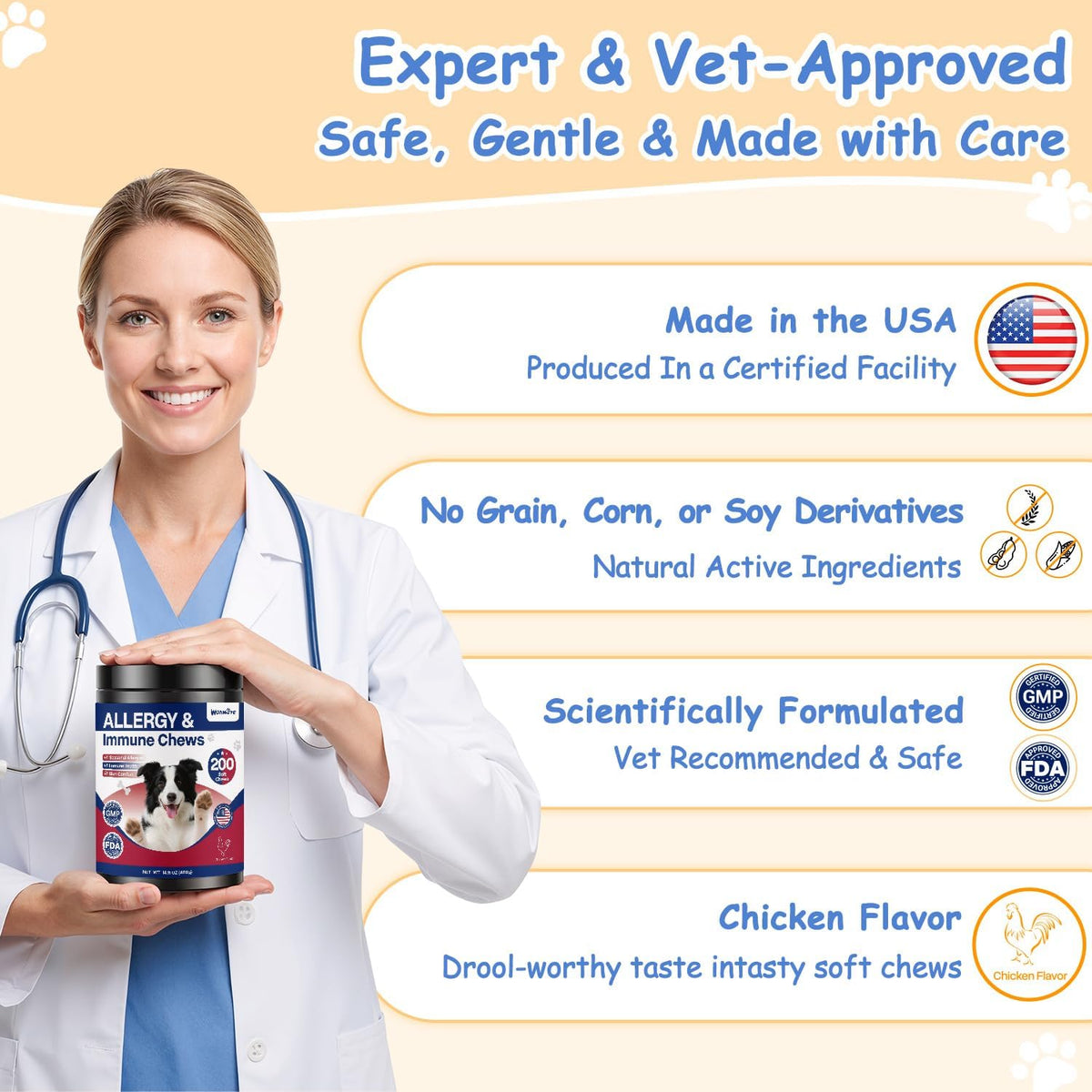 Dog Allergy Chews, Itchy Skin & Paw Licking Support, 200 Soft Chews