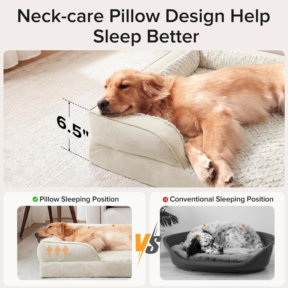 Orthopedic Dog Beds Large Sized, XL Washable Dog Sofa with Egg-Crate Foam, Waterproof Lining and Non-Skid Bottom