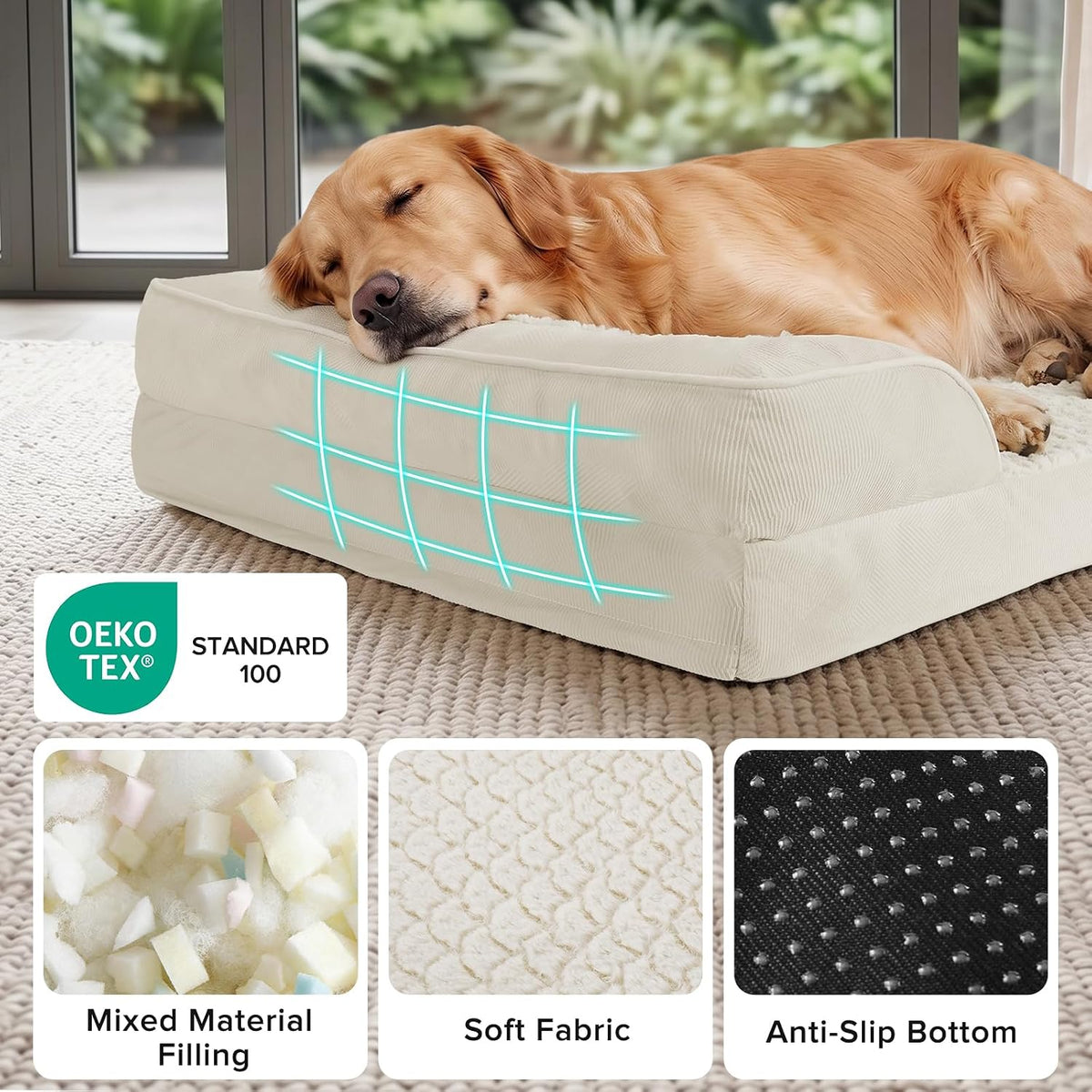 Orthopedic Dog Beds Large Sized, XL Washable Dog Sofa with Egg-Crate Foam, Waterproof Lining and Non-Skid Bottom