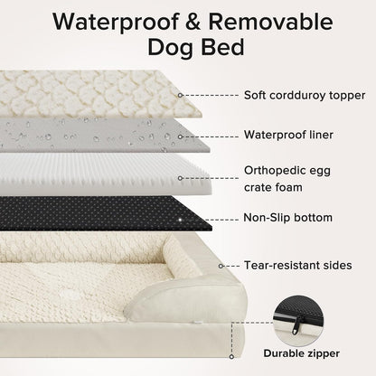 Orthopedic Dog Beds Large Sized, XL Washable Dog Sofa with Egg-Crate Foam, Waterproof Lining and Non-Skid Bottom