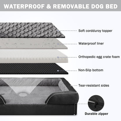 Orthopedic Dog Beds Large Sized, XL Washable Dog Sofa with Egg-Crate Foam, Waterproof Lining and Non-Skid Bottom
