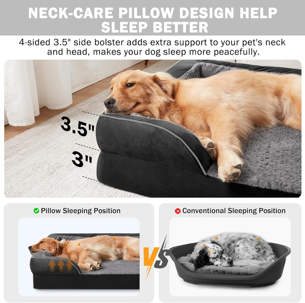 Orthopedic Dog Beds Large Sized, XL Washable Dog Sofa with Egg-Crate Foam, Waterproof Lining and Non-Skid Bottom