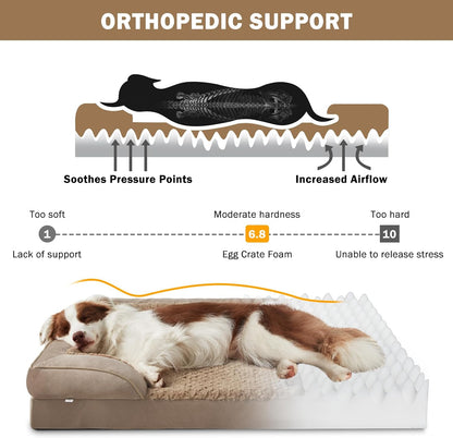Orthopedic Dog Beds Large Sized, XL Washable Dog Sofa with Egg-Crate Foam, Waterproof Lining and Non-Skid Bottom