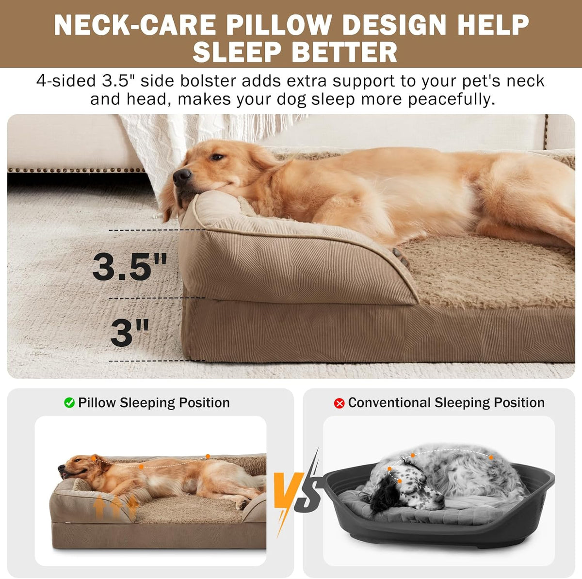 Orthopedic Dog Beds Large Sized, XL Washable Dog Sofa with Egg-Crate Foam, Waterproof Lining and Non-Skid Bottom