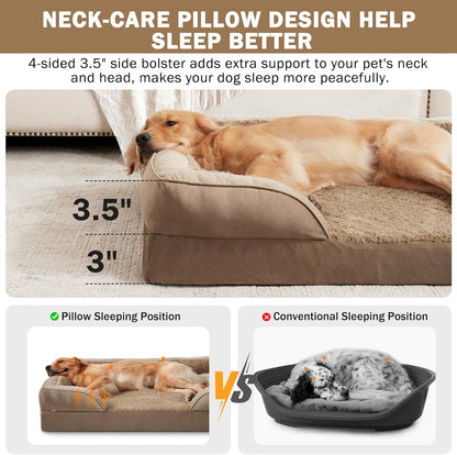 Orthopedic Dog Beds Large Sized, XL Washable Dog Sofa with Egg-Crate Foam, Waterproof Lining and Non-Skid Bottom