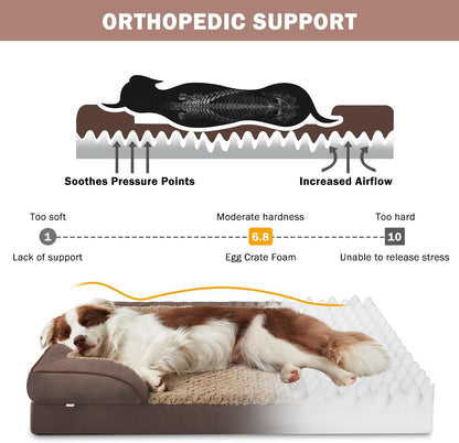Orthopedic Dog Beds Large Sized, XL Washable Dog Sofa with Egg-Crate Foam, Waterproof Lining and Non-Skid Bottom