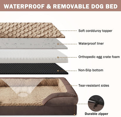 Orthopedic Dog Beds Large Sized, XL Washable Dog Sofa with Egg-Crate Foam, Waterproof Lining and Non-Skid Bottom