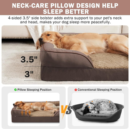 Orthopedic Dog Beds Large Sized, XL Washable Dog Sofa with Egg-Crate Foam, Waterproof Lining and Non-Skid Bottom