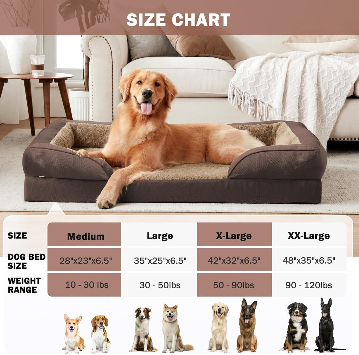 Orthopedic Dog Beds Large Sized, XL Washable Dog Sofa with Egg-Crate Foam, Waterproof Lining and Non-Skid Bottom
