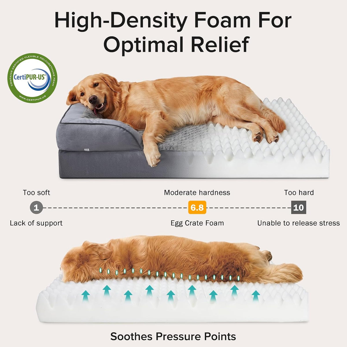 Orthopedic Dog Beds Large Sized, XL Washable Dog Sofa with Egg-Crate Foam, Waterproof Lining and Non-Skid Bottom