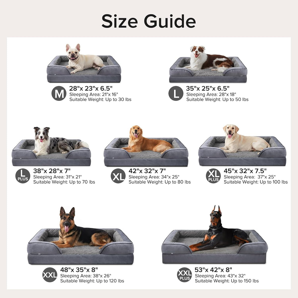 Orthopedic Dog Beds Large Sized, XL Washable Dog Sofa with Egg-Crate Foam, Waterproof Lining and Non-Skid Bottom