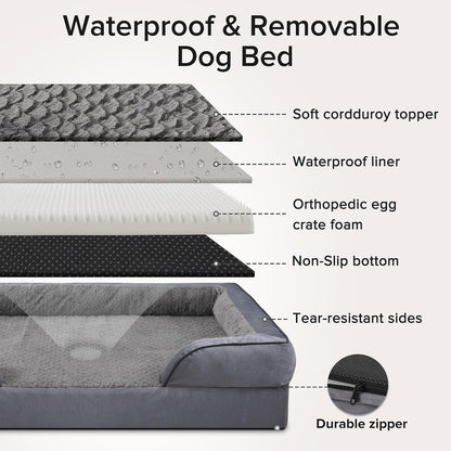 Orthopedic Dog Beds Large Sized, XL Washable Dog Sofa with Egg-Crate Foam, Waterproof Lining and Non-Skid Bottom