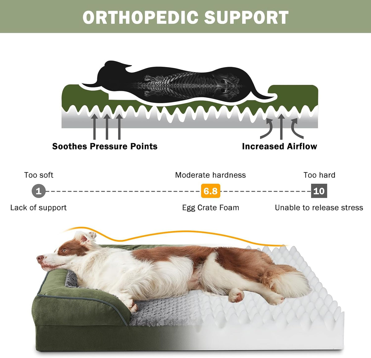 Orthopedic Dog Beds Large Sized, XL Washable Dog Sofa with Egg-Crate Foam, Waterproof Lining and Non-Skid Bottom