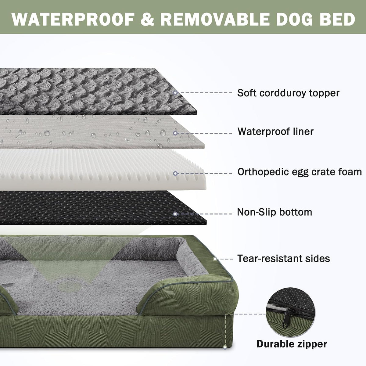 Orthopedic Dog Beds Large Sized, XL Washable Dog Sofa with Egg-Crate Foam, Waterproof Lining and Non-Skid Bottom