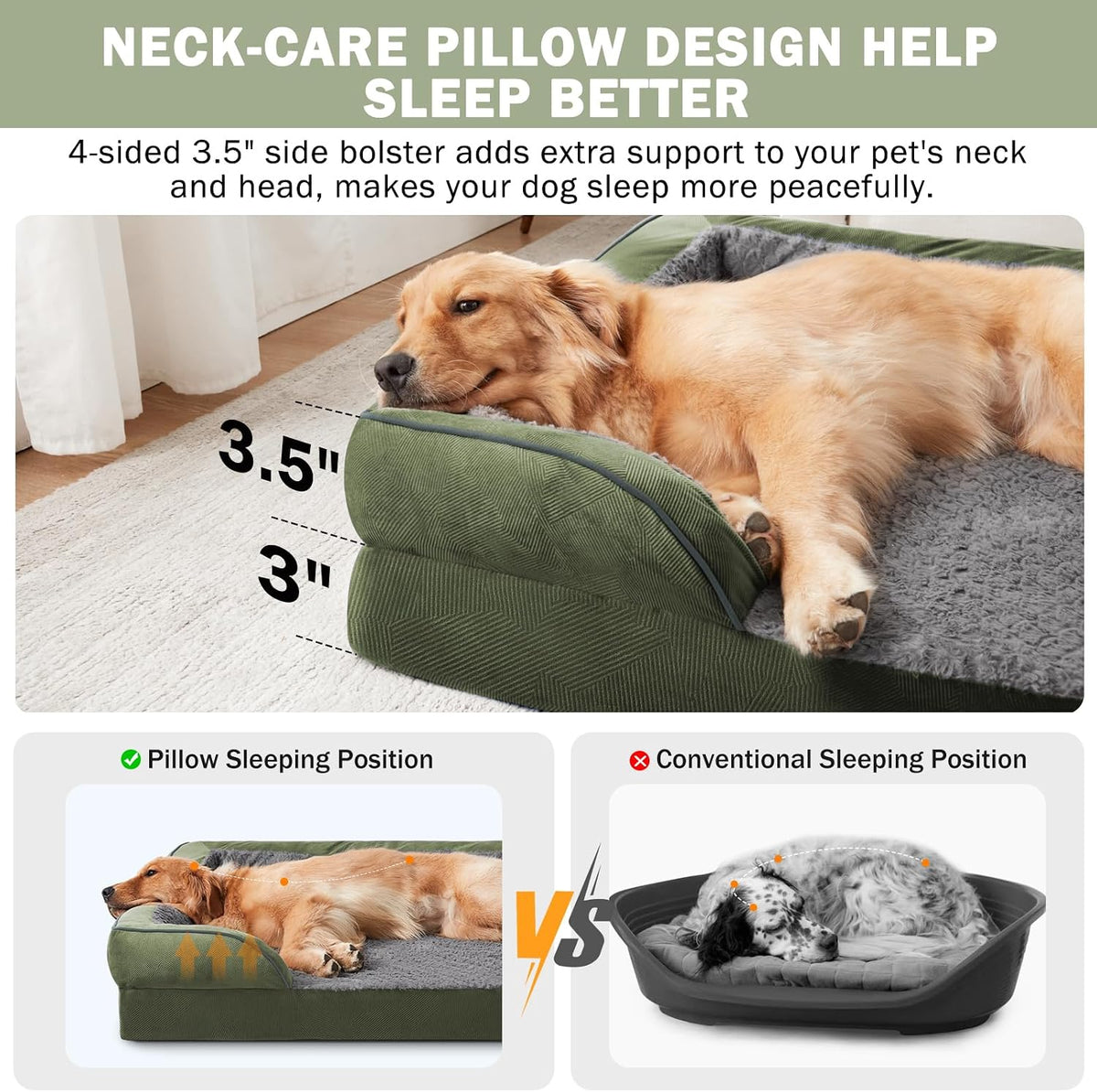 Orthopedic Dog Beds Large Sized, XL Washable Dog Sofa with Egg-Crate Foam, Waterproof Lining and Non-Skid Bottom