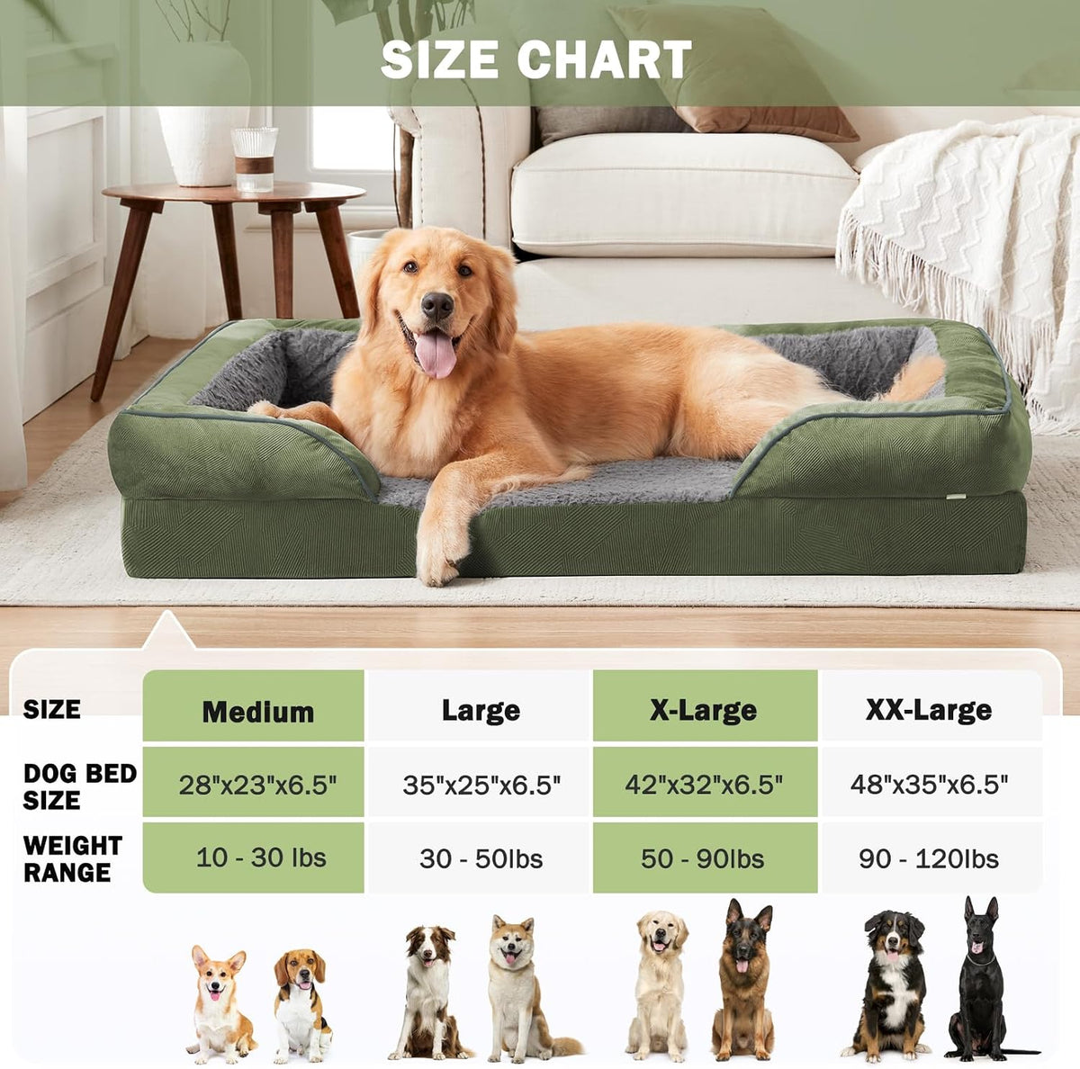 Orthopedic Dog Beds Large Sized, XL Washable Dog Sofa with Egg-Crate Foam, Waterproof Lining and Non-Skid Bottom