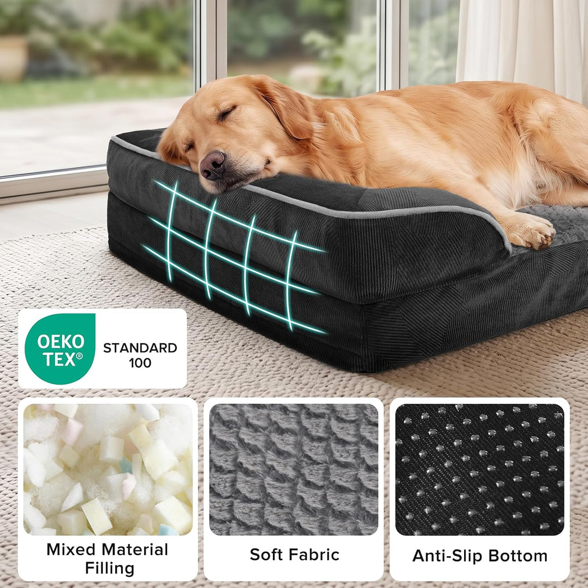 Orthopedic Dog Beds Large Sized, XL Washable Dog Sofa with Egg-Crate Foam, Waterproof Lining and Non-Skid Bottom