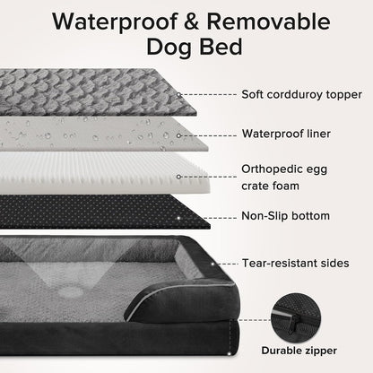 Orthopedic Dog Beds Large Sized, XL Washable Dog Sofa with Egg-Crate Foam, Waterproof Lining and Non-Skid Bottom