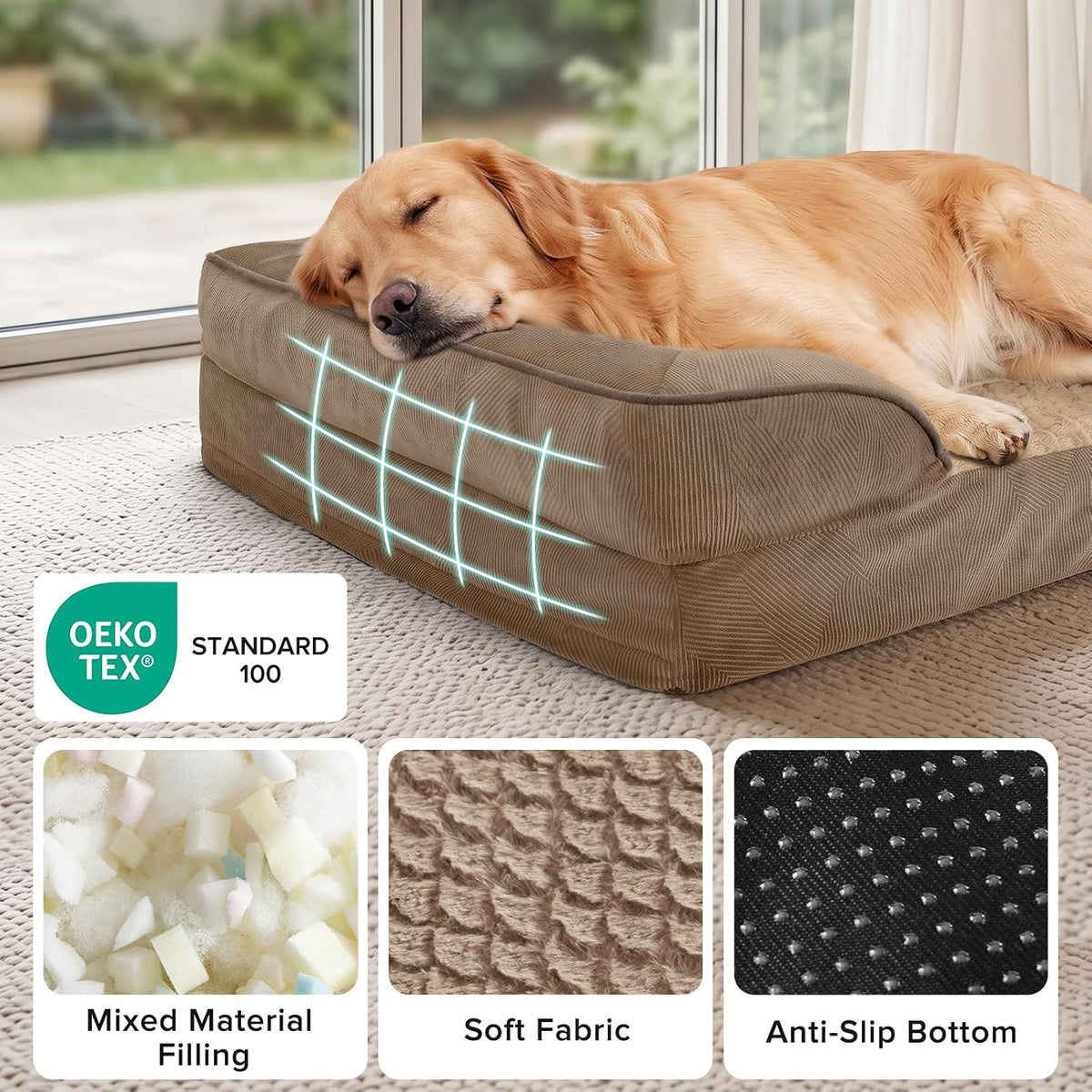 Orthopedic Dog Beds Large Sized, XL Washable Dog Sofa with Egg-Crate Foam, Waterproof Lining and Non-Skid Bottom