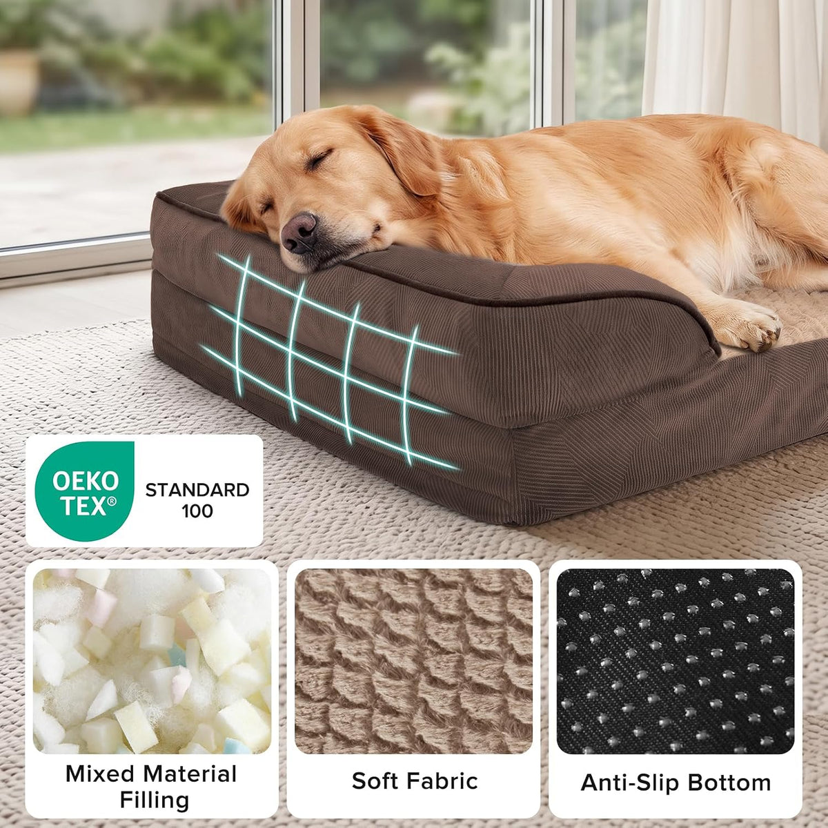 Orthopedic Dog Beds Large Sized, XL Washable Dog Sofa with Egg-Crate Foam, Waterproof Lining and Non-Skid Bottom