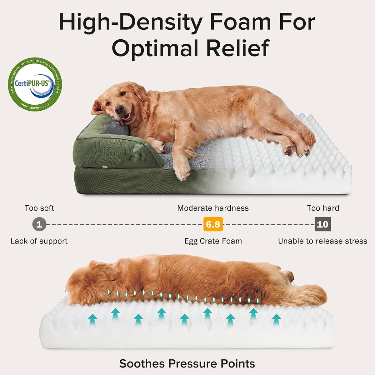 Orthopedic Dog Beds Large Sized, XL Washable Dog Sofa with Egg-Crate Foam, Waterproof Lining and Non-Skid Bottom