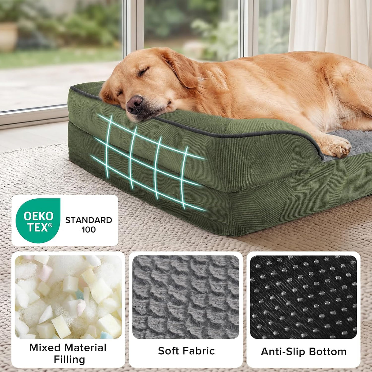 Orthopedic Dog Beds Large Sized, XL Washable Dog Sofa with Egg-Crate Foam, Waterproof Lining and Non-Skid Bottom