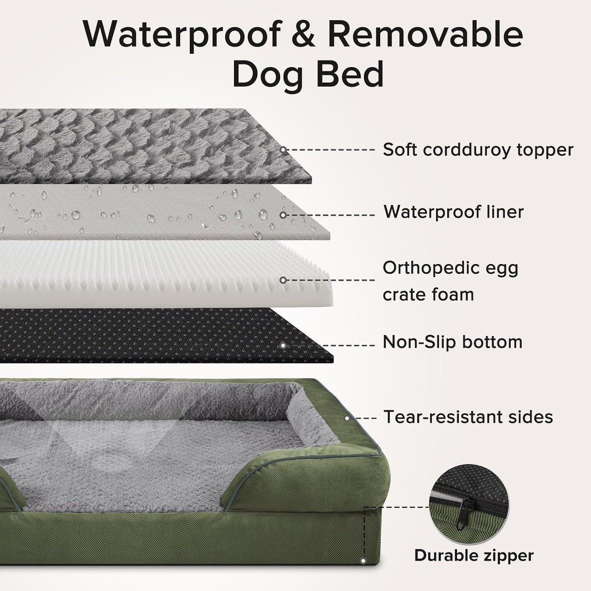 Orthopedic Dog Beds Large Sized, XL Washable Dog Sofa with Egg-Crate Foam, Waterproof Lining and Non-Skid Bottom