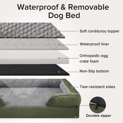 Orthopedic Dog Beds Large Sized, XL Washable Dog Sofa with Egg-Crate Foam, Waterproof Lining and Non-Skid Bottom