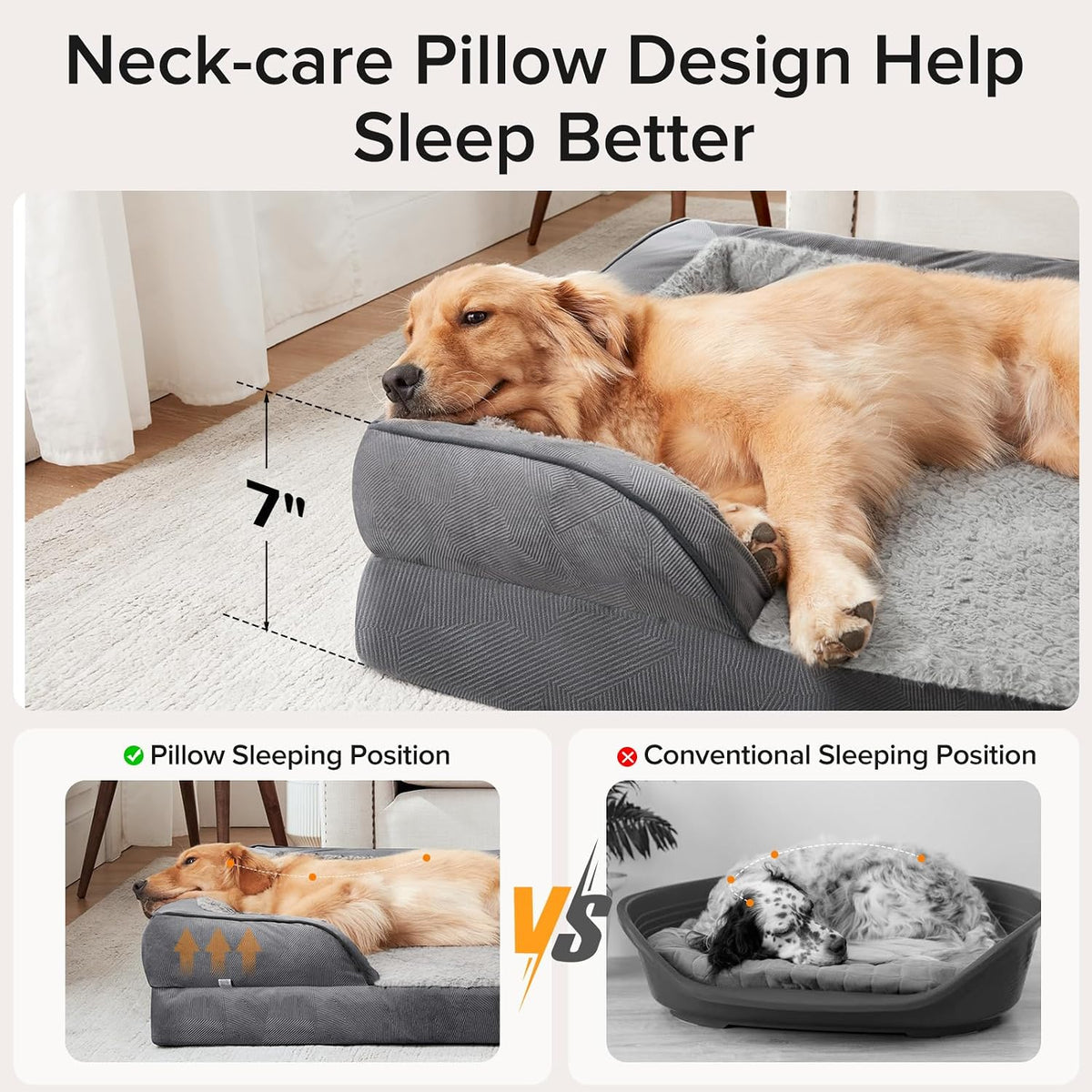 Orthopedic Dog Beds Large Sized, XL Washable Dog Sofa with Egg-Crate Foam, Waterproof Lining and Non-Skid Bottom
