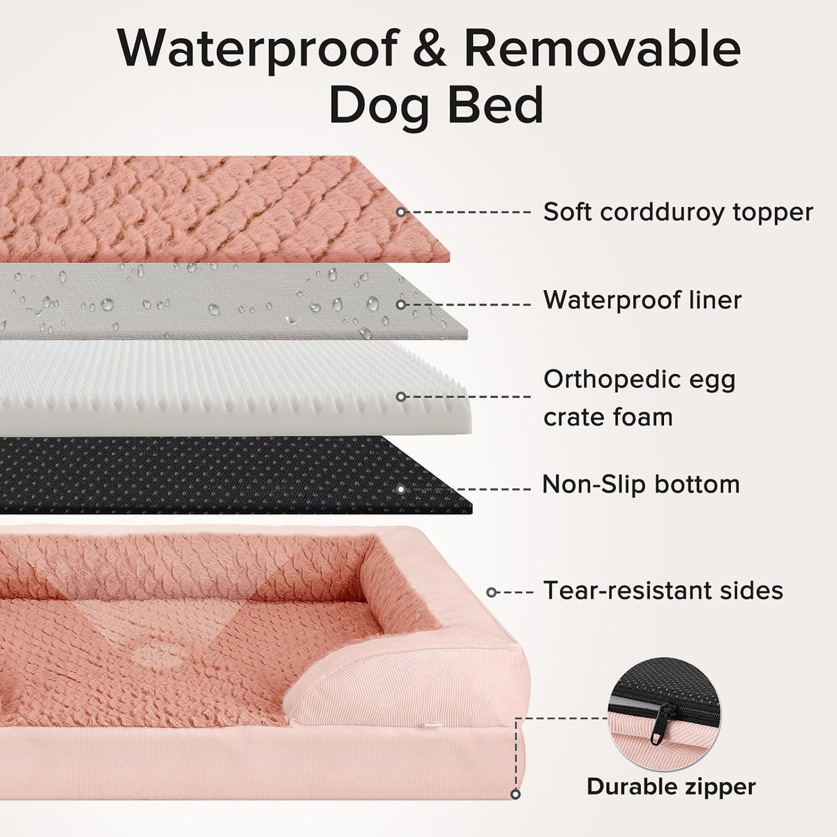 Orthopedic Dog Beds Large Sized, XL Washable Dog Sofa with Egg-Crate Foam, Waterproof Lining and Non-Skid Bottom