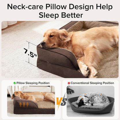 Orthopedic Dog Beds Large Sized, XL Washable Dog Sofa with Egg-Crate Foam, Waterproof Lining and Non-Skid Bottom