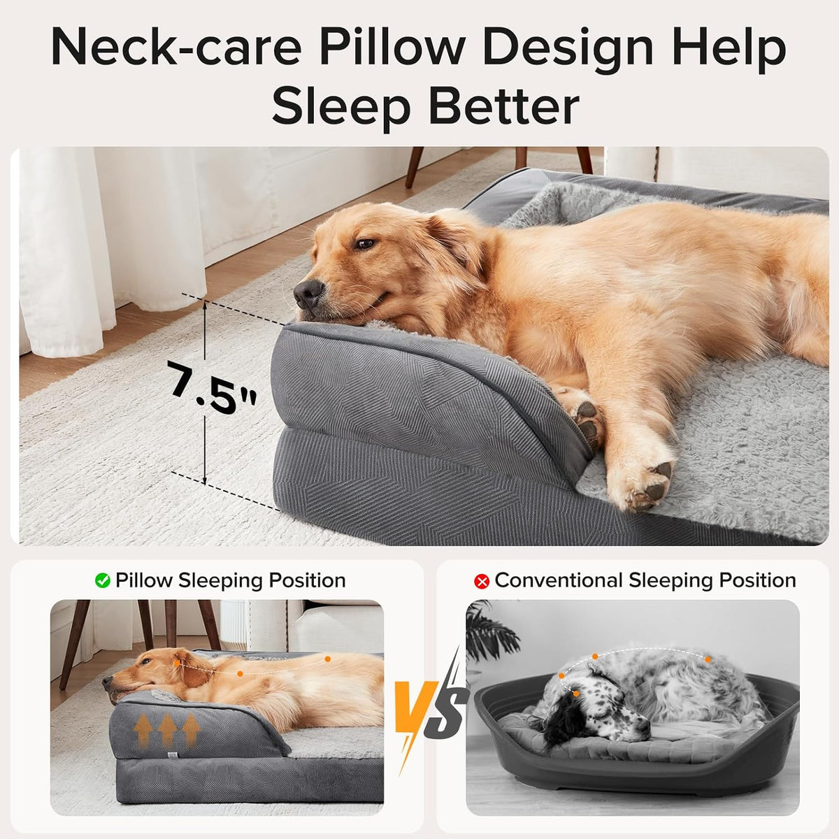 Orthopedic Dog Beds Large Sized, XL Washable Dog Sofa with Egg-Crate Foam, Waterproof Lining and Non-Skid Bottom