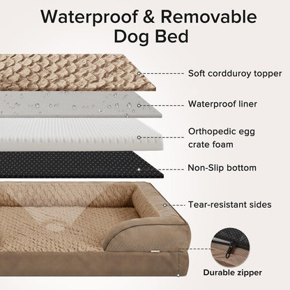 Orthopedic Dog Beds Large Sized, XL Washable Dog Sofa with Egg-Crate Foam, Waterproof Lining and Non-Skid Bottom