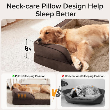 Orthopedic Dog Beds Large Sized, XL Washable Dog Sofa with Egg-Crate Foam, Waterproof Lining and Non-Skid Bottom